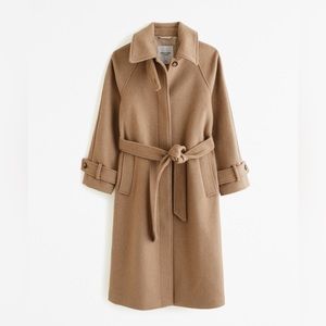 Abercrombie & Fitch funnel neck Tan Belted Coat